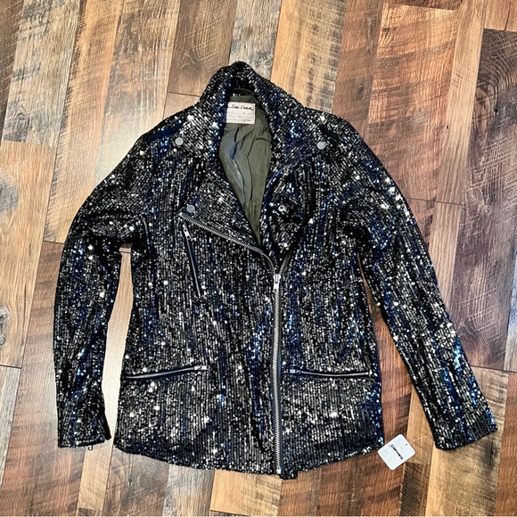 FREE PEOPLE Midnight Message Sequin Moto Jacket NWT XS - Picture 7 of 13